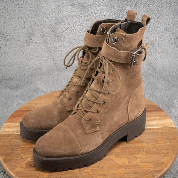 SAM EDELMAN Junip Brown Suede Combat Buckle Inside Zip Boot - Womens Size 7 - Picture 3 of 5